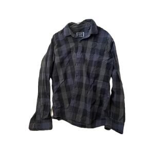Van Heusen Black Blue Gray Checkered Flannel Mens Medium